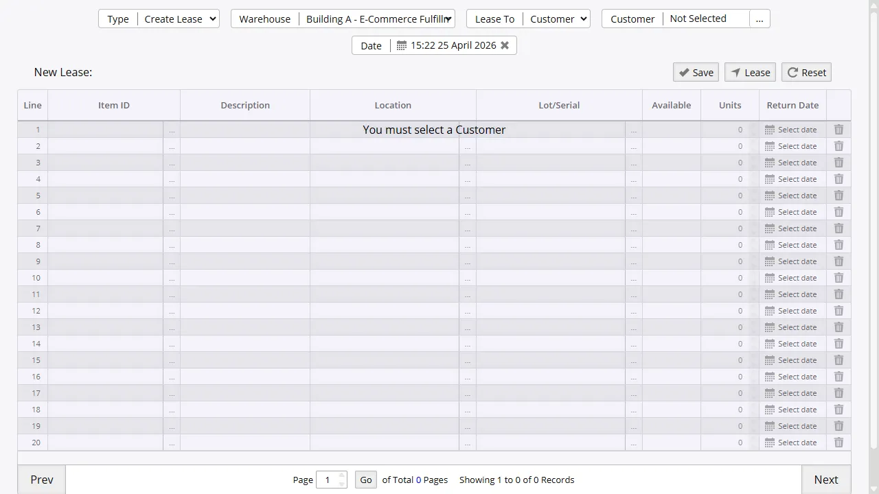 Checkout form with item details, assigned employee, and source warehouse fields