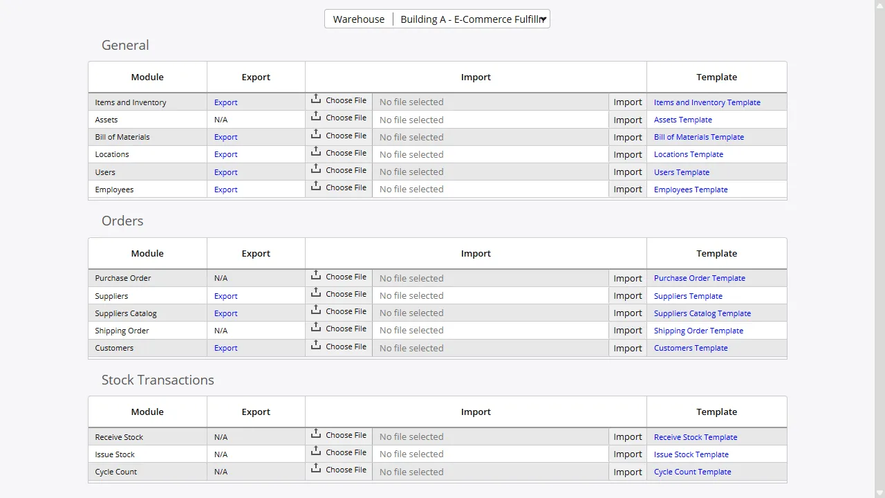 QuickBooks export panel showing item, vendor, customer, and order sync status from Inventory Pro