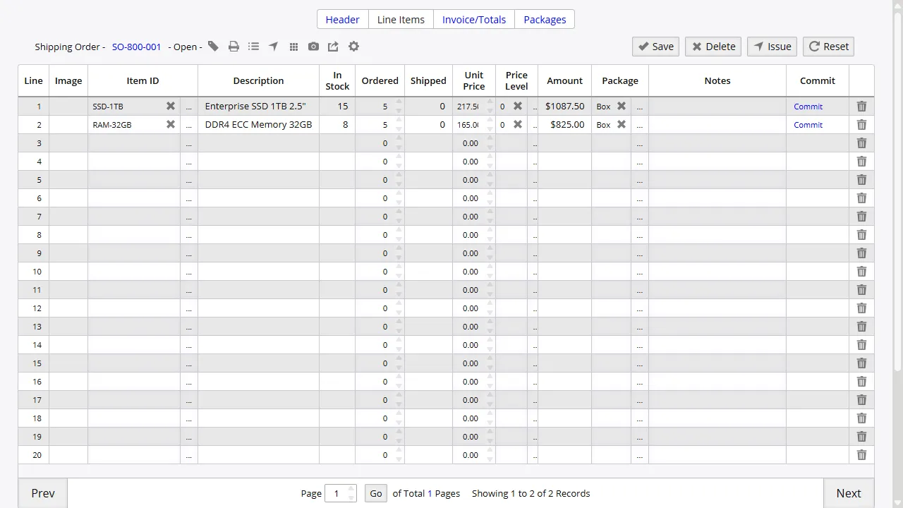 Shipping pick list with order details ready to send into WorldShip