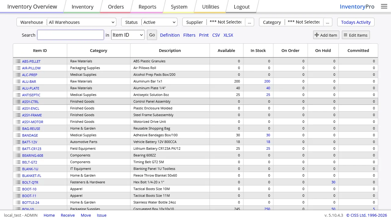 Inventory list displayed with the medium contrast theme